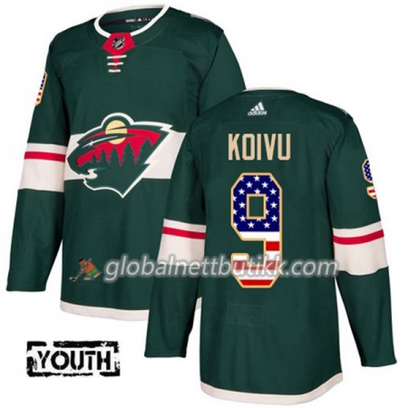 Minnesota Wild Hockeydrakt Mikko Koivu 9 2017-2018 USA Flag Fashion Grønn Adidas Authentic - Barn